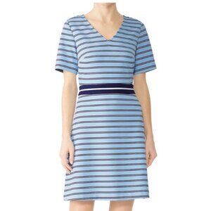 Draper James Ponte Striped A Line V-Neck Large Blue Black Short Sleeve Dress